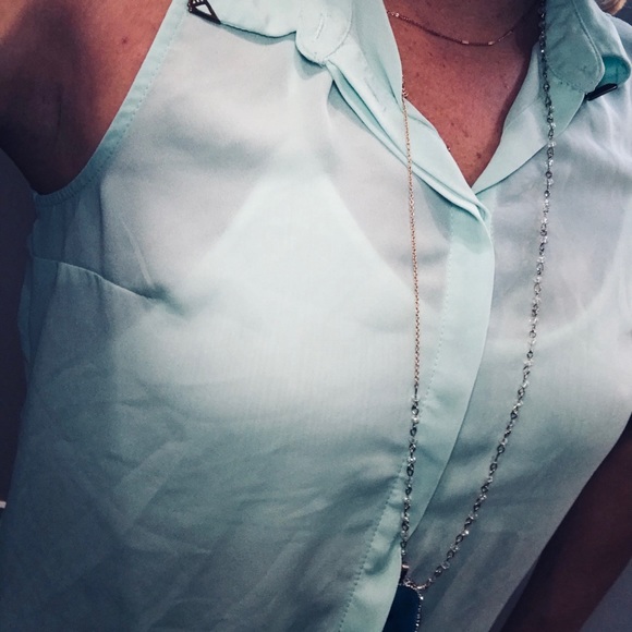 Beautiful Mint Blouse with Gold Pops - Picture 8 of 11